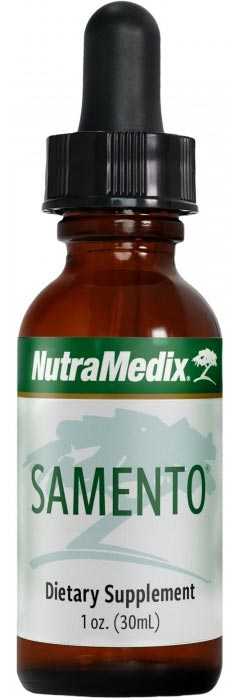 Schlanke Braunglas-Flasche Samento Nutramedix Tropfen 30ml als Antioxidans 