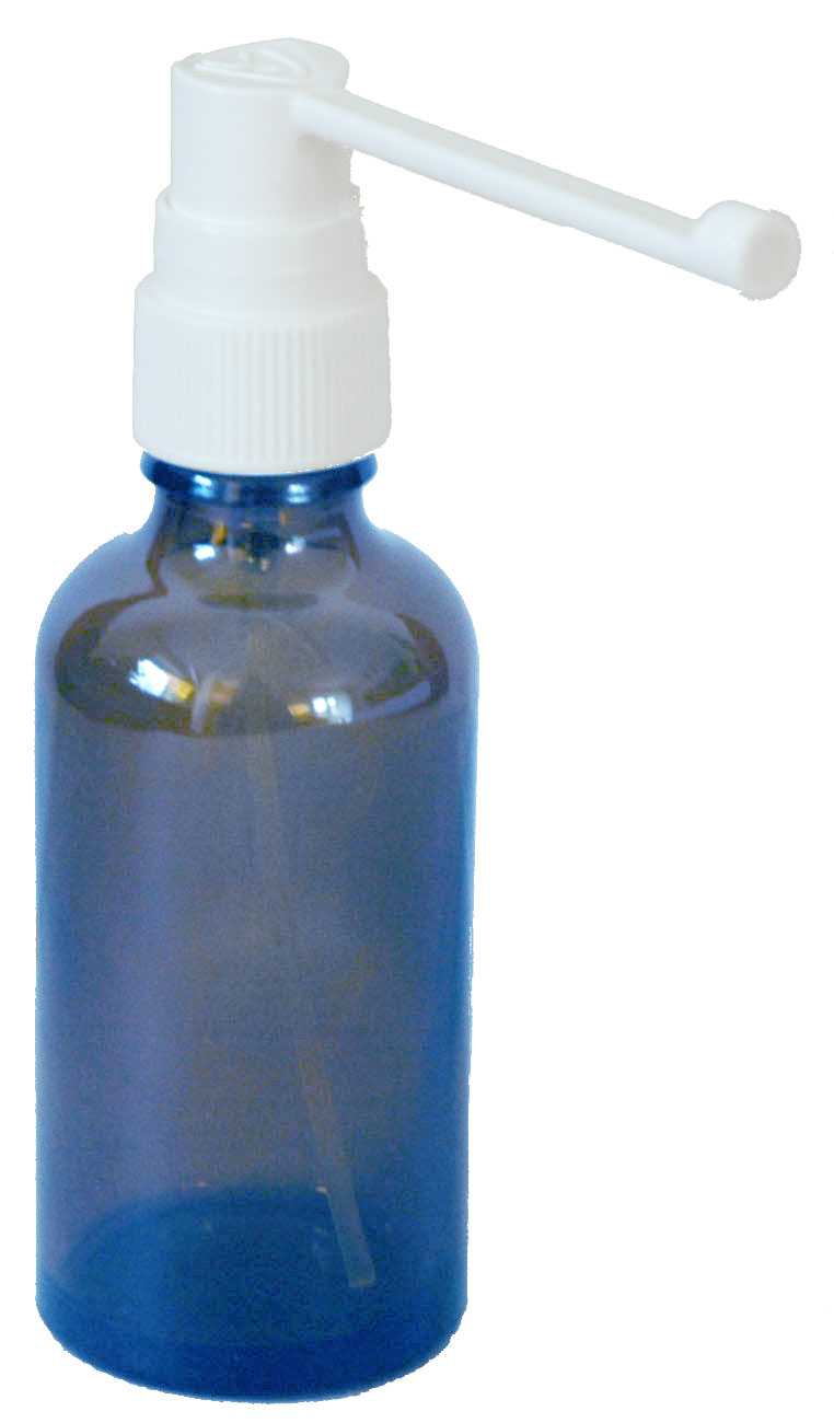 Throat spray bottle made of blue glass with tube - 50ml