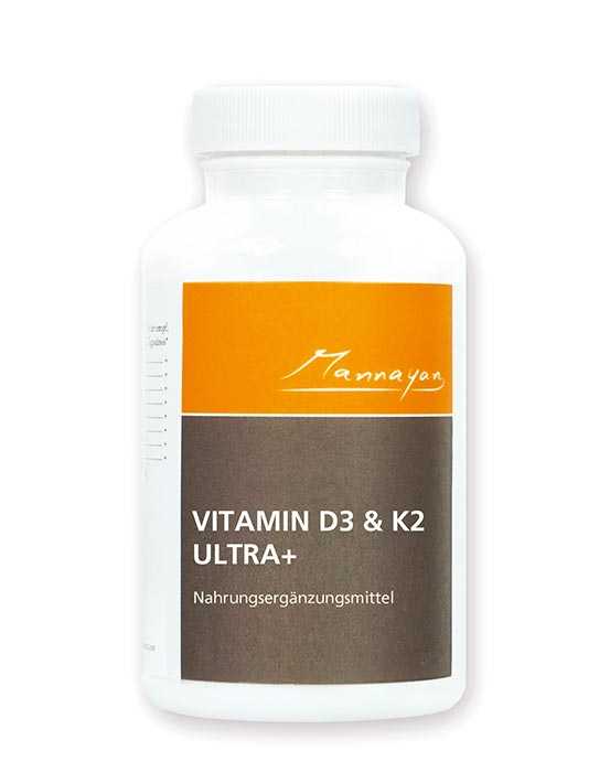 Mannayan VITAMIN D3 and K2 Ultra+ - 100 capsules of 100µg vitamin D3 and 100µg vitamin K2 (4000 IU) each